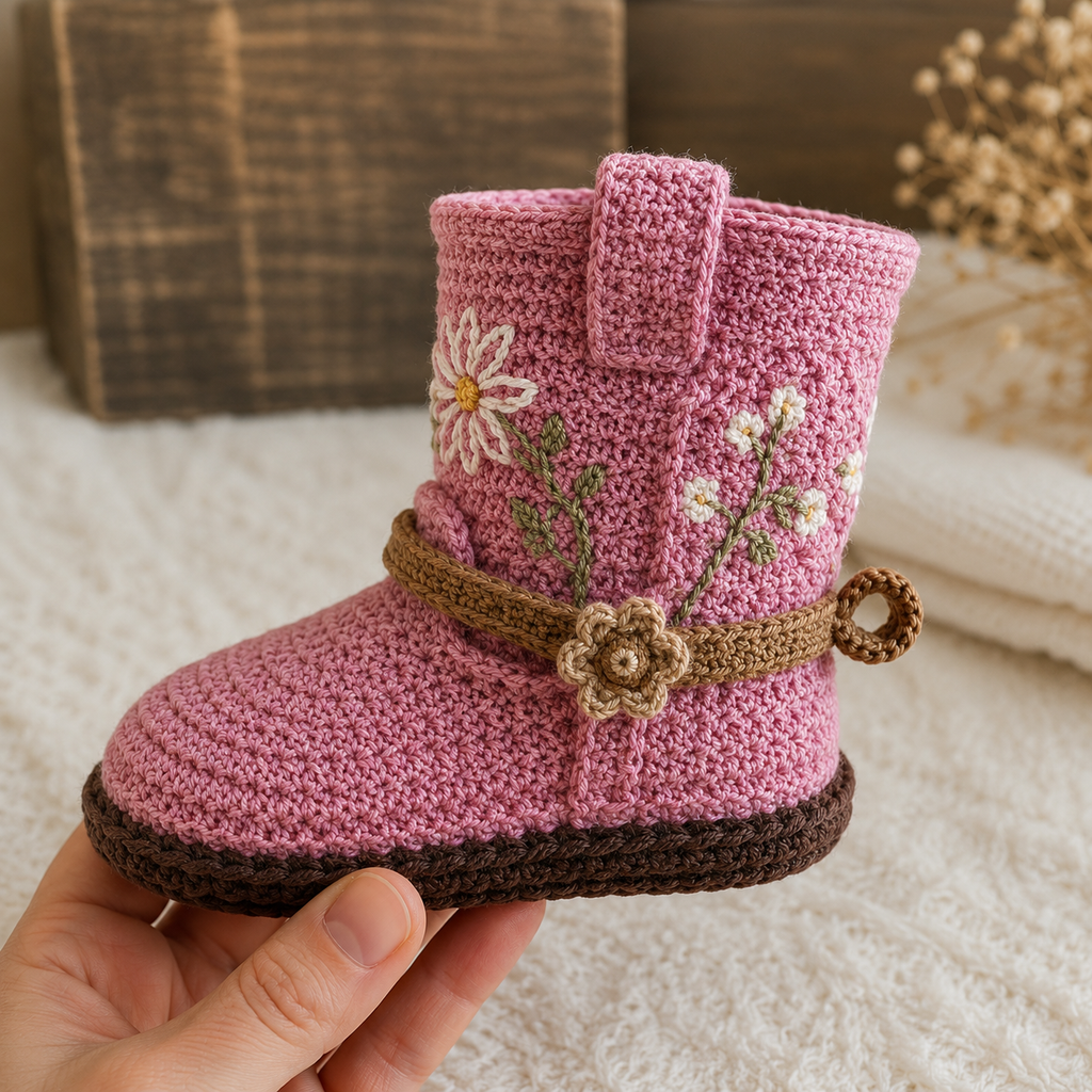 Pink Daisy Crochet Baby Boots Pattern PDF, Baby Booties Crochet Pattern, Floral Baby Shoes, Crochet Baby Boots, Baby Gift Pattern