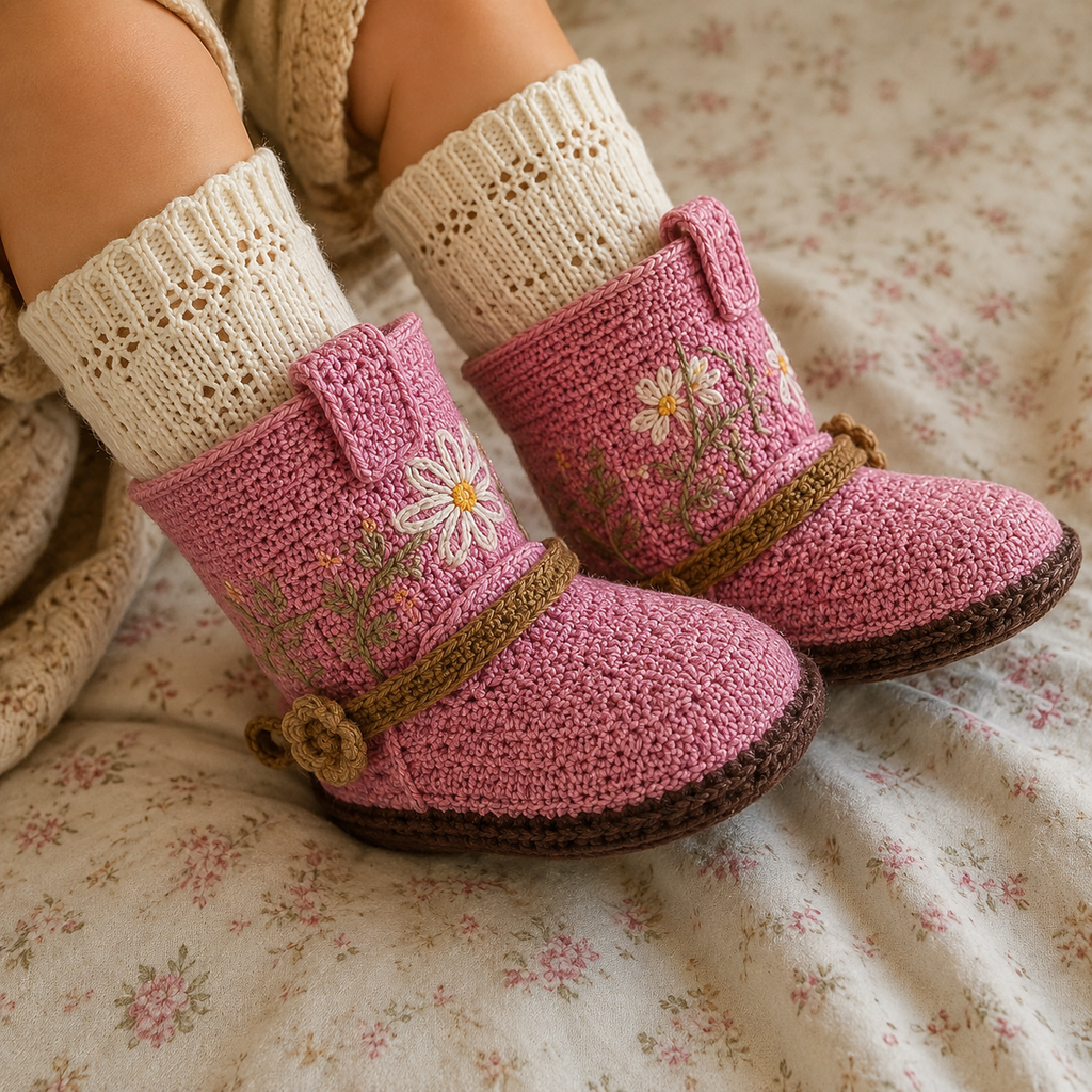 Pink Daisy Crochet Baby Boots Pattern PDF, Baby Booties Crochet Pattern, Floral Baby Shoes, Crochet Baby Boots, Baby Gift Pattern