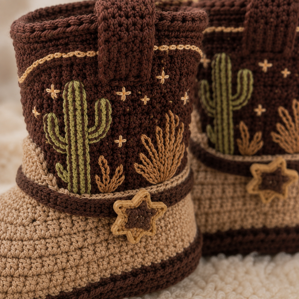 Cowboy Baby Booties Crochet Pattern PDF, Western Baby Boots Pattern, Cactus Crochet Baby...