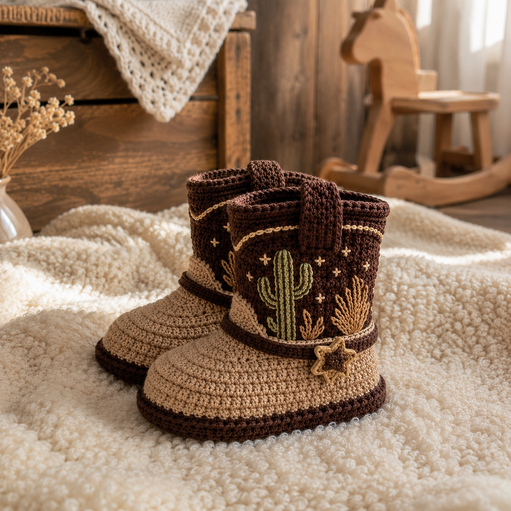 Cowboy Baby Booties Crochet Pattern PDF, Western Baby Boots Pattern, Cactus Crochet Baby...
