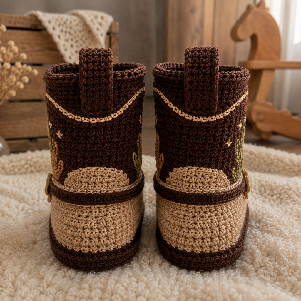 Cowboy Baby Booties Crochet Pattern PDF, Western Baby Boots Pattern, Cactus Crochet Baby...