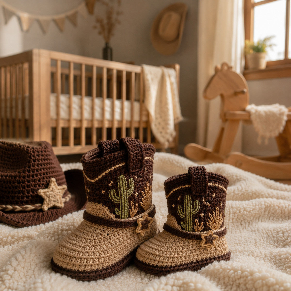Cowboy Baby Booties Crochet Pattern PDF, Western Baby Boots Pattern, Cactus Crochet Baby...