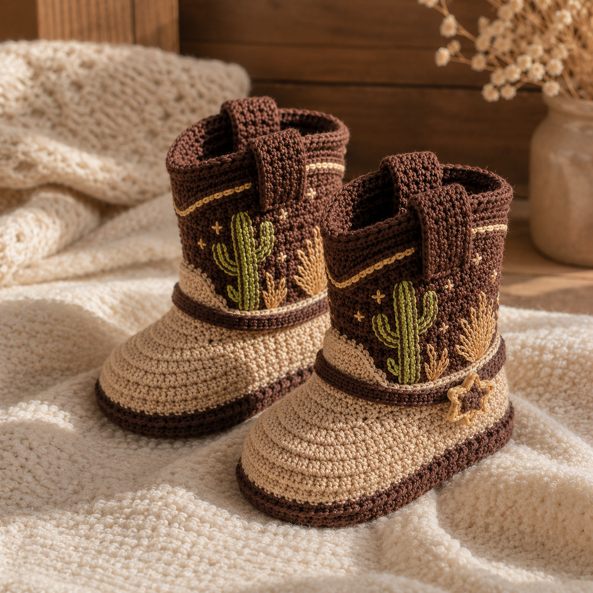 Cowboy Baby Booties Crochet Pattern PDF, Western Baby Boots Pattern, Cactus Crochet Baby...