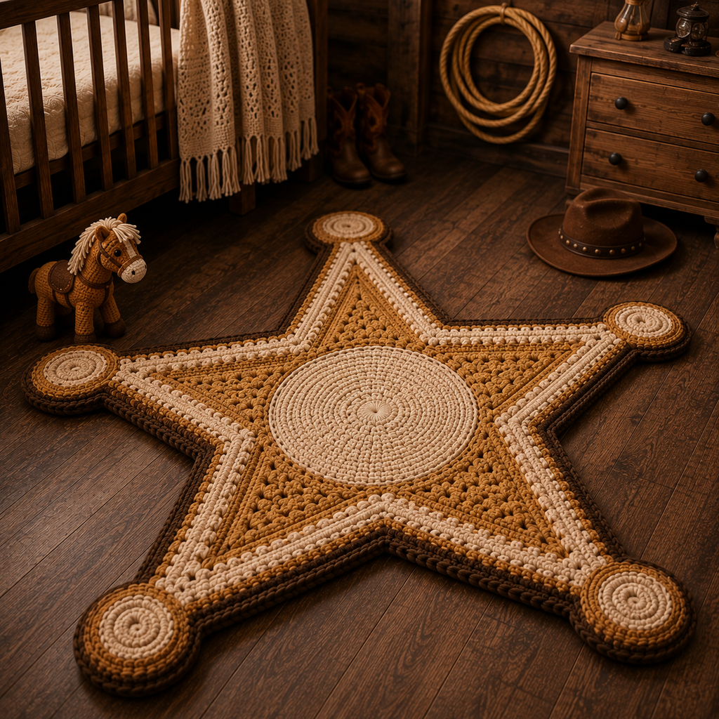 Sheriff Badge Crochet Rug Pattern PDF | Western Cowboy Star Rug Crochet Pattern | Instant Digital Download