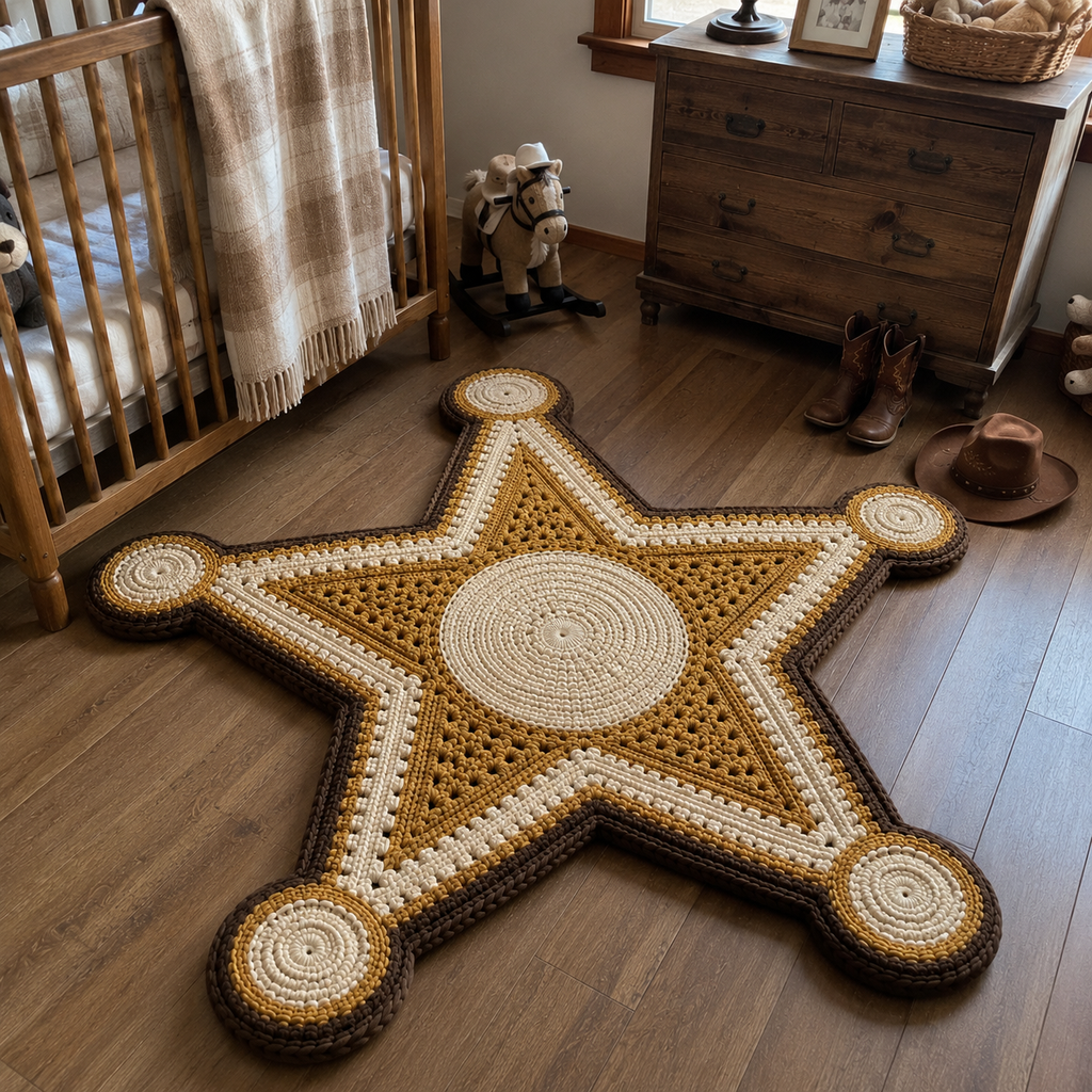 Sheriff Badge Crochet Rug Pattern PDF | Western Cowboy Star Rug Crochet Pattern | Instant Digital Download