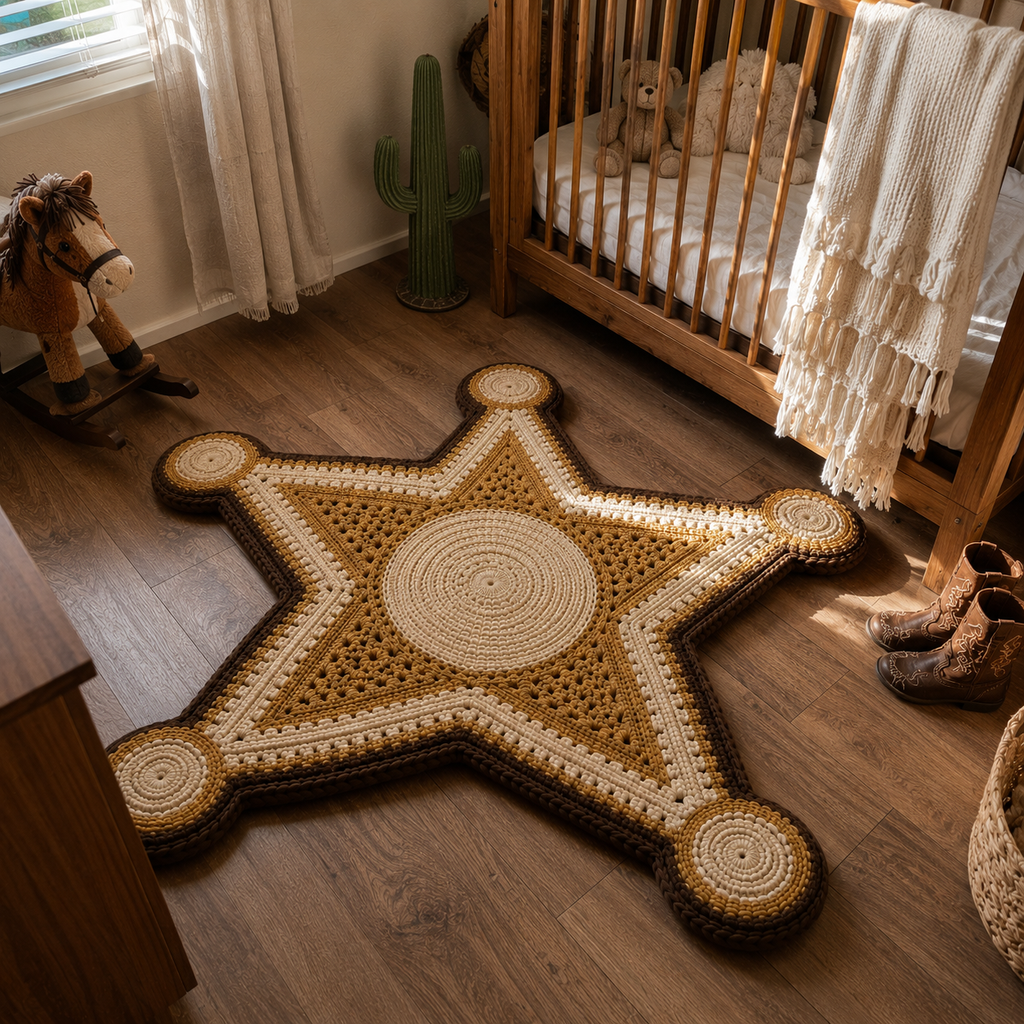 Sheriff Badge Crochet Rug Pattern PDF | Western Cowboy Star Rug Crochet Pattern | Instant Digital Download