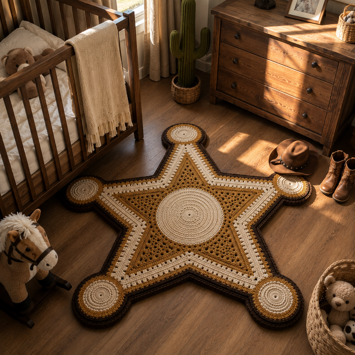 Sheriff Badge Crochet Rug Pattern PDF | Western Cowboy Star Rug Crochet Pattern | Instant Digital Download