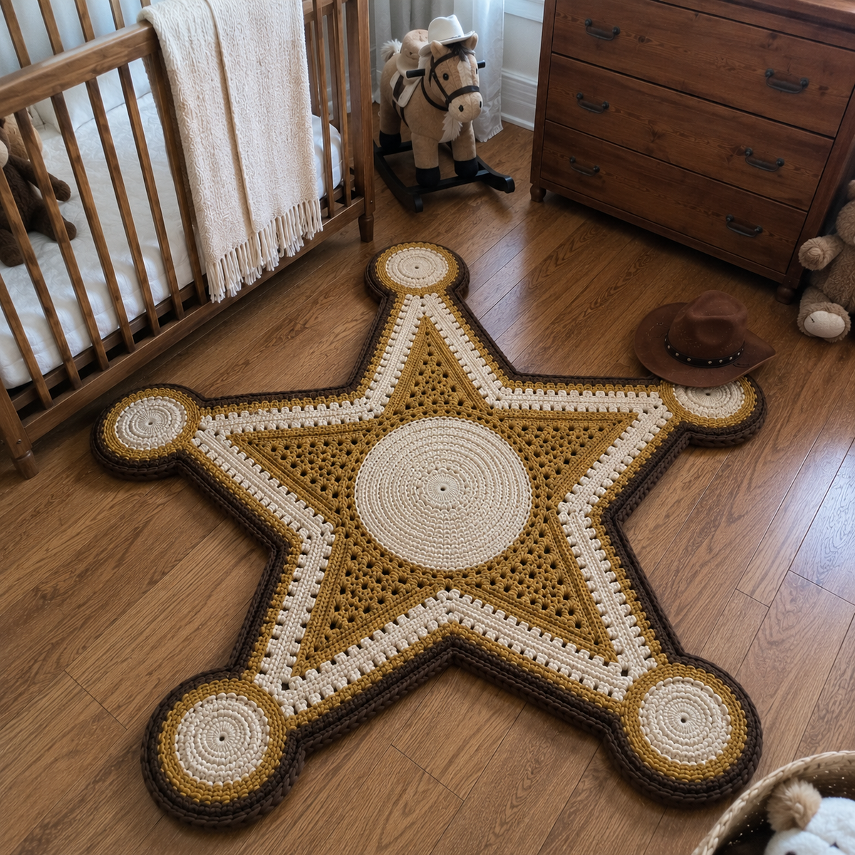 Sheriff Badge Crochet Rug Pattern PDF | Western Cowboy Star Rug Crochet Pattern | Instant Digital Download