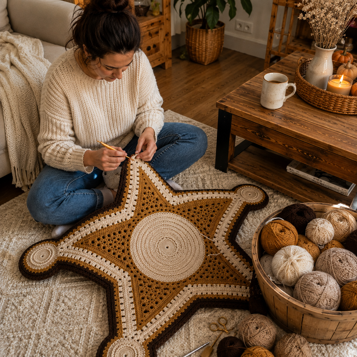 Sheriff Badge Crochet Rug Pattern PDF | Western Cowboy Star Rug Crochet Pattern | Instant Digital Download