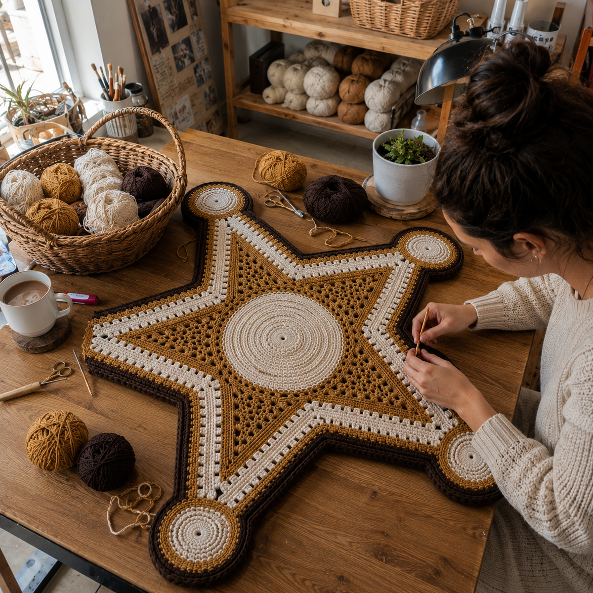 Sheriff Badge Crochet Rug Pattern PDF | Western Cowboy Star Rug Crochet Pattern | Instant Digital Download