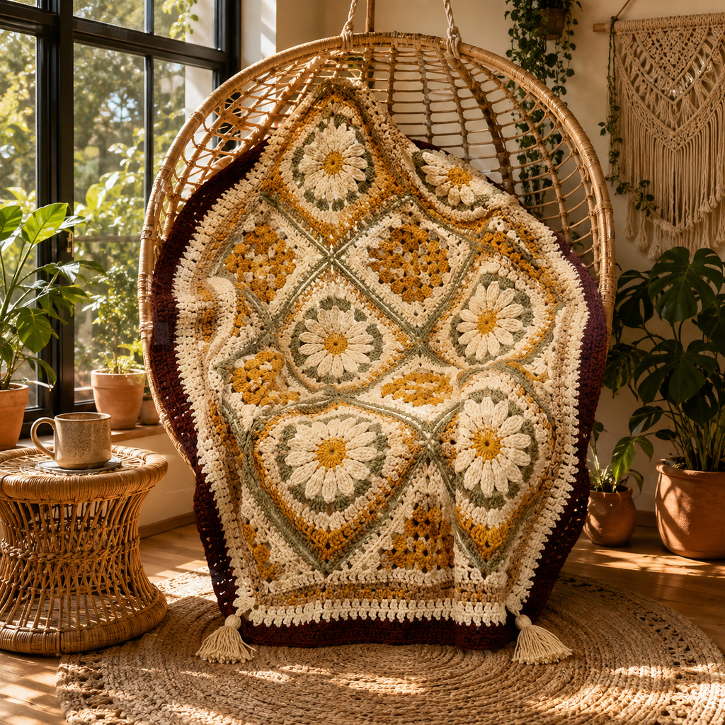 Vintage Daisy Harmony Crochet Blanket Pattern PDF | Floral Granny Square Afghan