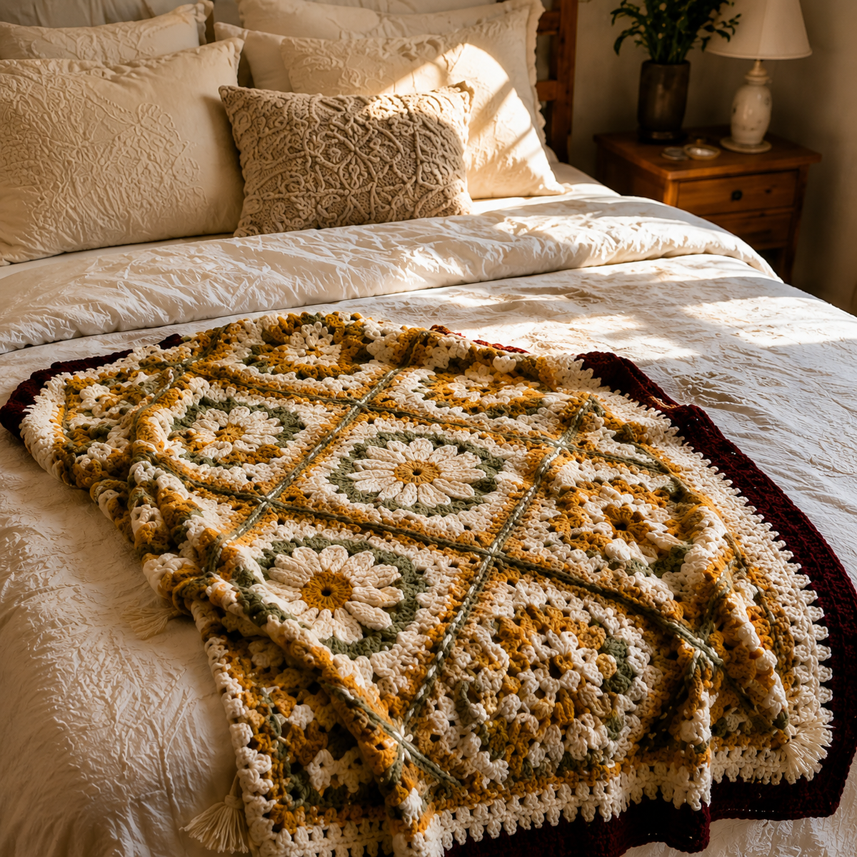 Vintage Daisy Harmony Crochet Blanket Pattern PDF | Floral Granny Square Afghan