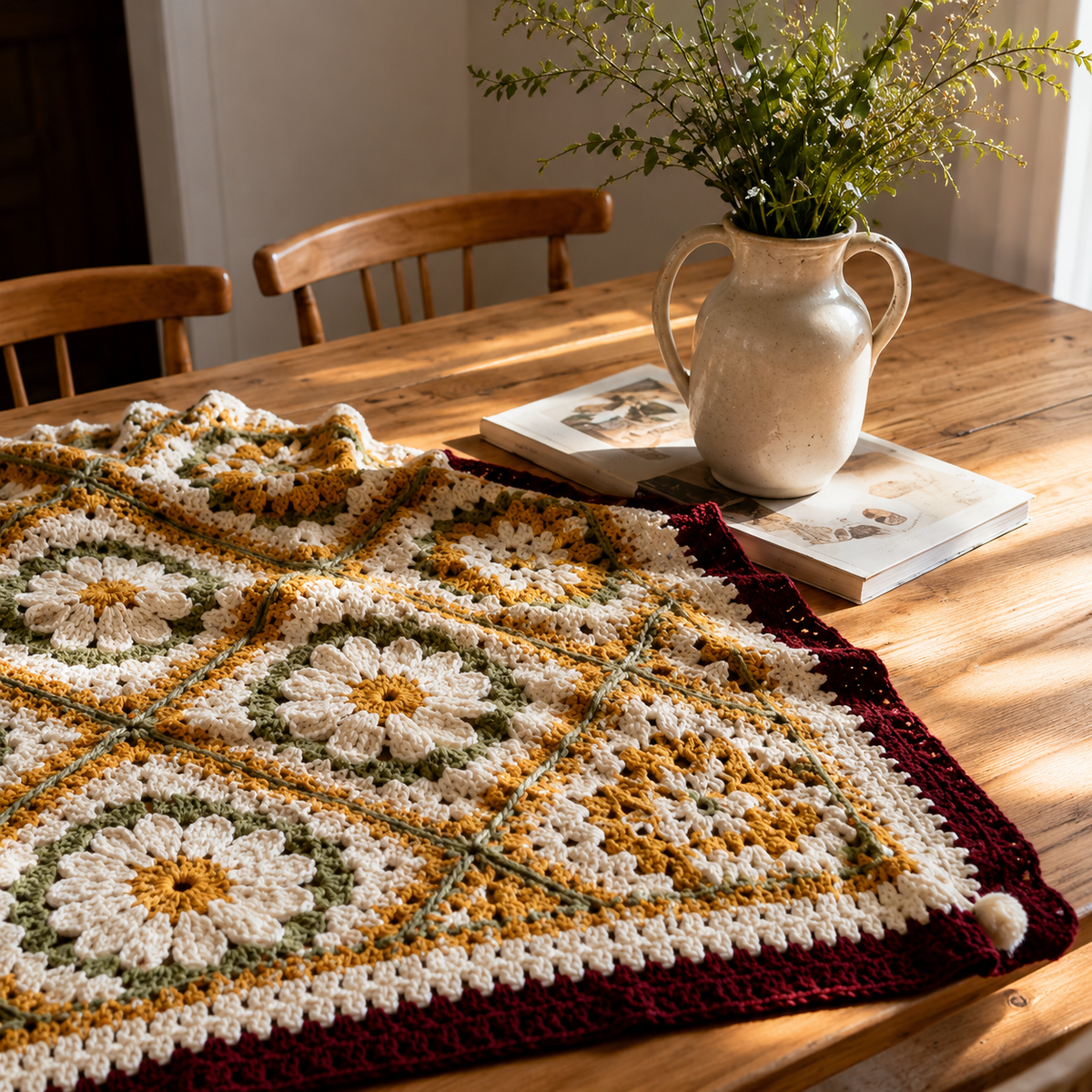 Vintage Daisy Harmony Crochet Blanket Pattern PDF | Floral Granny Square Afghan
