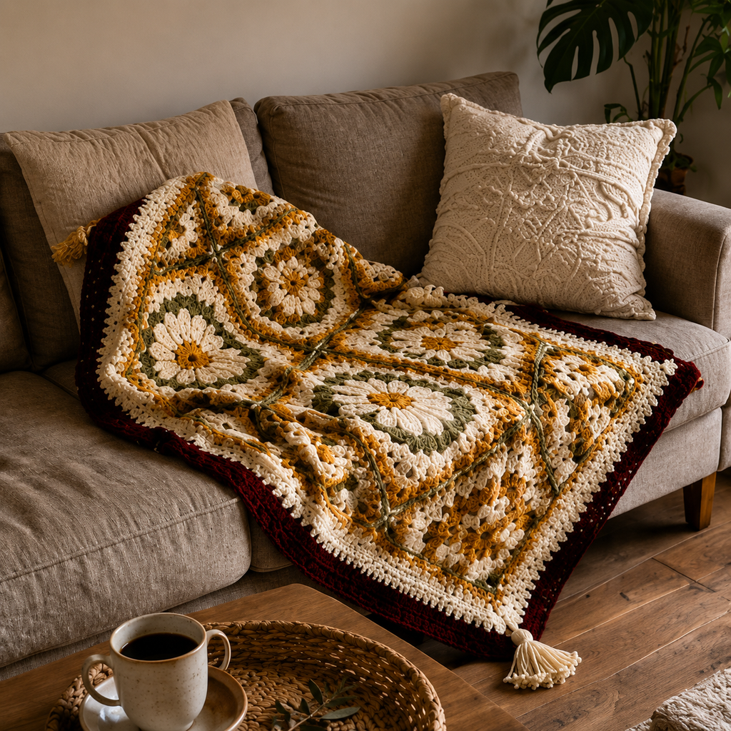Vintage Daisy Harmony Crochet Blanket Pattern PDF | Floral Granny Square Afghan