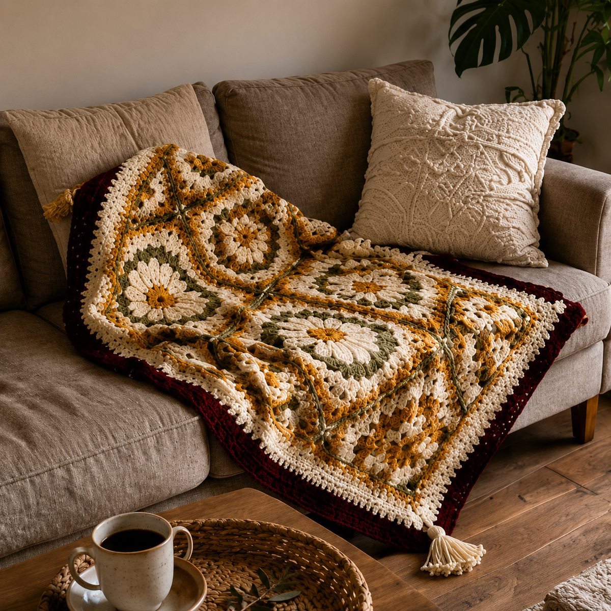 Vintage Daisy Harmony Crochet Blanket Pattern PDF | Floral Granny Square Afghan