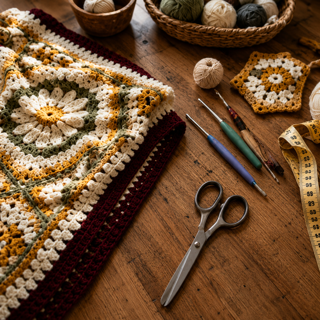 Vintage Daisy Harmony Crochet Blanket Pattern PDF | Floral Granny Square Afghan