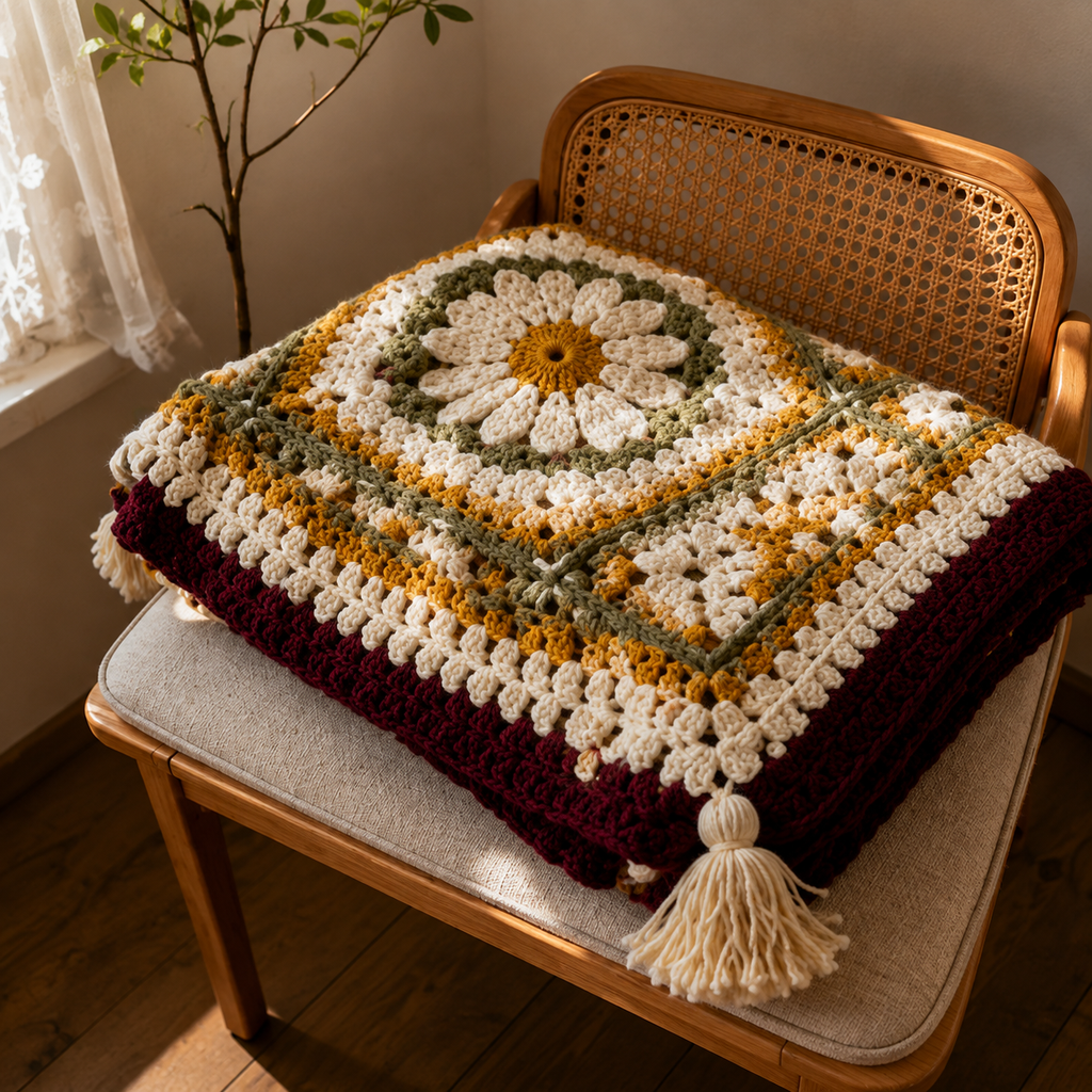 Vintage Daisy Harmony Crochet Blanket Pattern PDF | Floral Granny Square Afghan