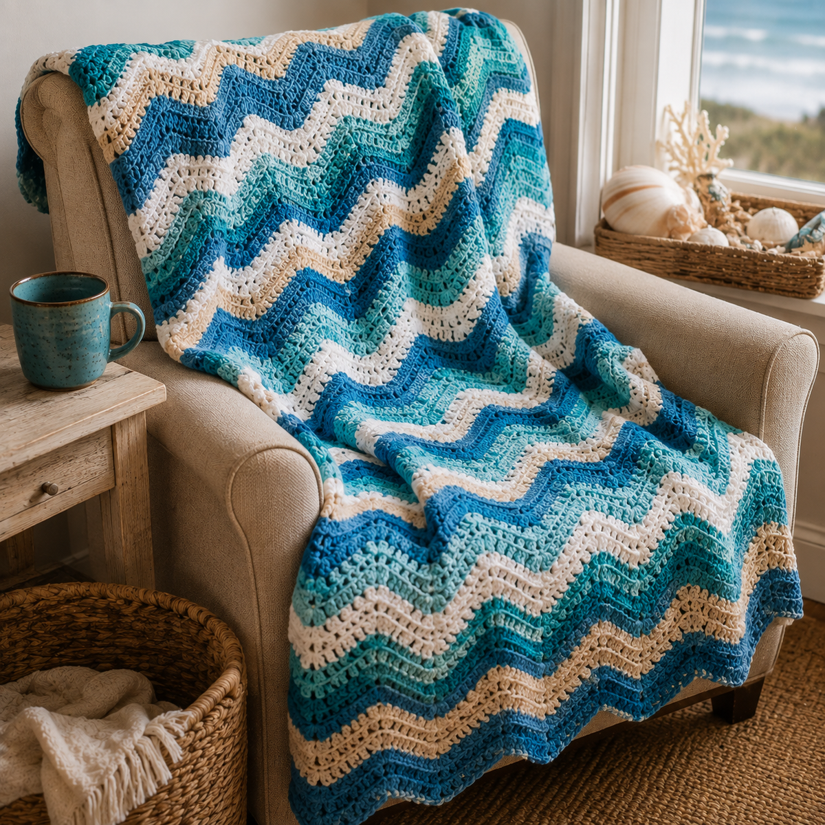 Mermaid Waves Crochet Blanket Pattern PDF | Ocean Wave Afghan Crochet Pattern