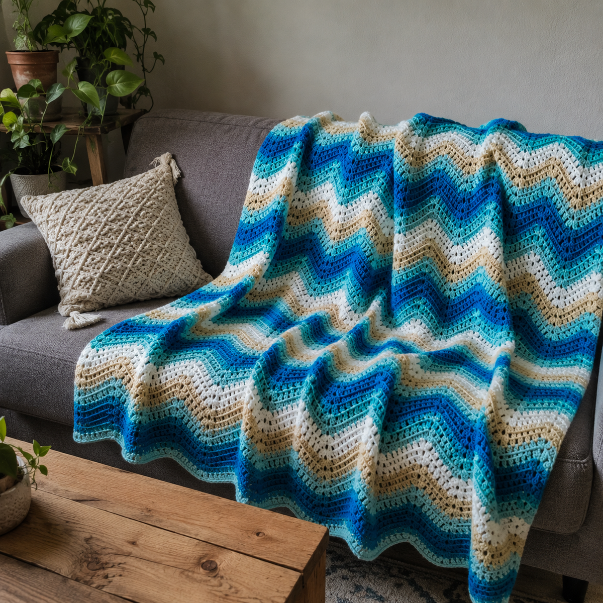 Mermaid Waves Crochet Blanket Pattern PDF | Ocean Wave Afghan Crochet Pattern