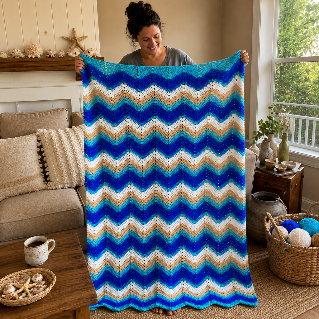 Mermaid Waves Crochet Blanket Pattern PDF | Ocean Wave Afghan Crochet Pattern