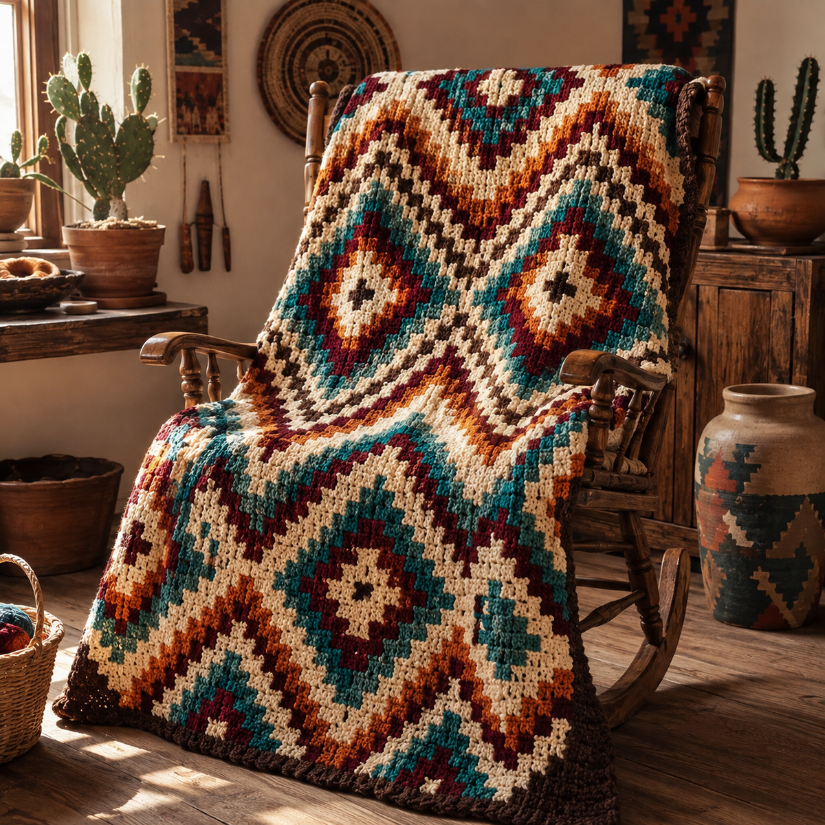 Southwestern Diamond Crochet Blanket Pattern PDF | Boho Aztec Blanket Pattern | Western Crochet PDF | Instant Digital Download