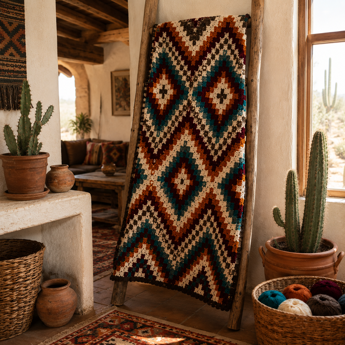 Southwestern Diamond Crochet Blanket Pattern PDF | Boho Aztec Blanket Pattern | Western Crochet PDF | Instant Digital Download
