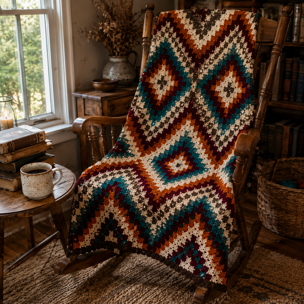 Southwestern Diamond Crochet Blanket Pattern PDF | Boho Aztec Blanket Pattern | Western Crochet PDF | Instant Digital Download