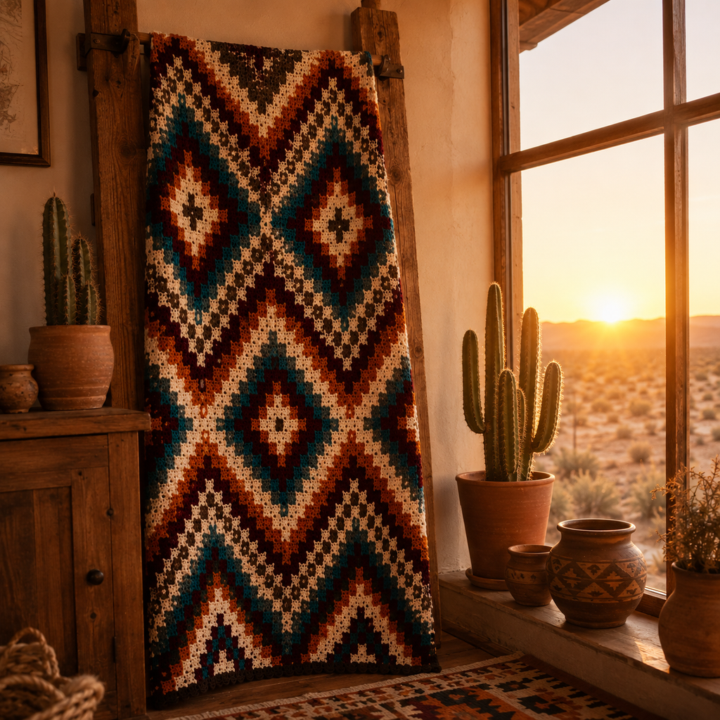 Southwestern Diamond Crochet Blanket Pattern PDF | Boho Aztec Blanket Pattern | Western Crochet PDF | Instant Digital Download