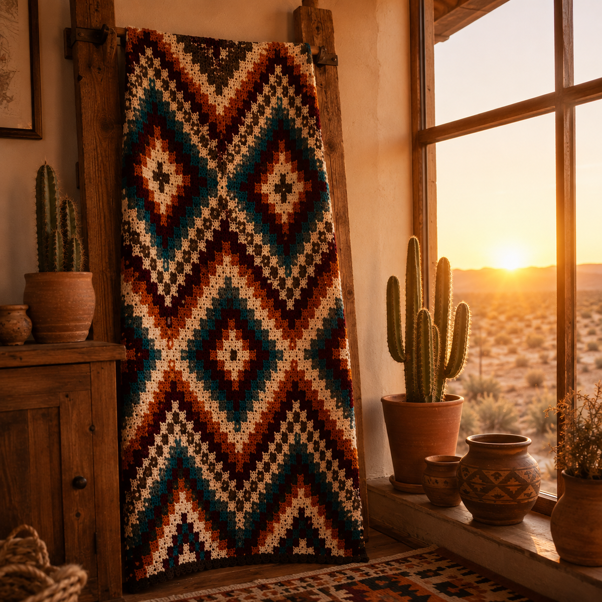 Southwestern Diamond Crochet Blanket Pattern PDF | Boho Aztec Blanket Pattern | Western Crochet PDF | Instant Digital Download