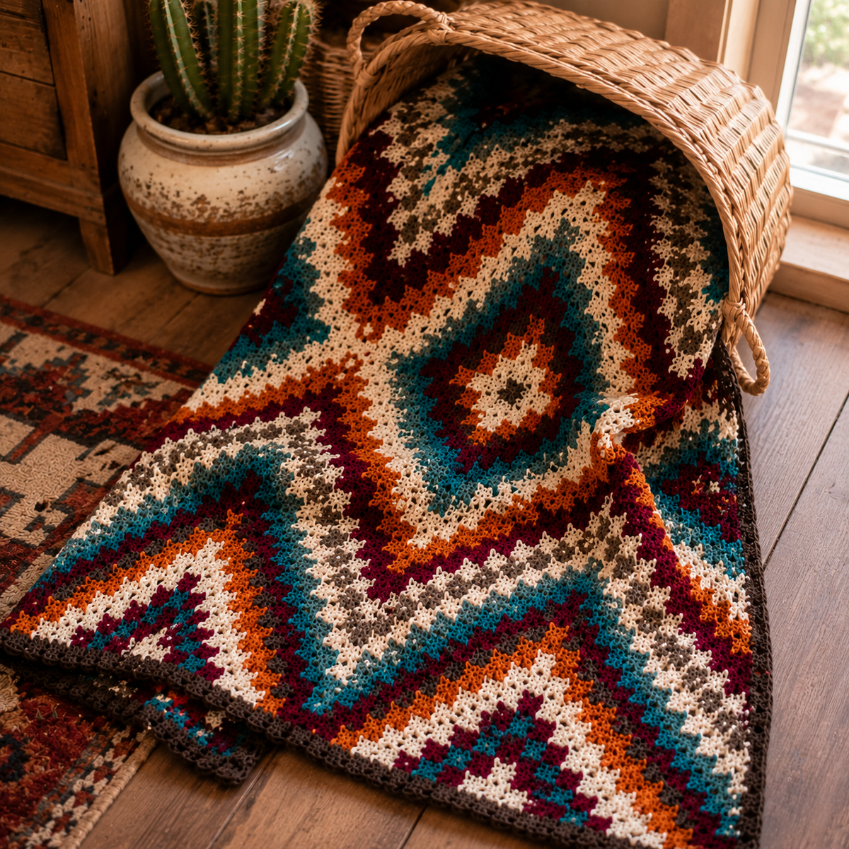 Southwestern Diamond Crochet Blanket Pattern PDF | Boho Aztec Blanket Pattern | Western Crochet PDF | Instant Digital Download