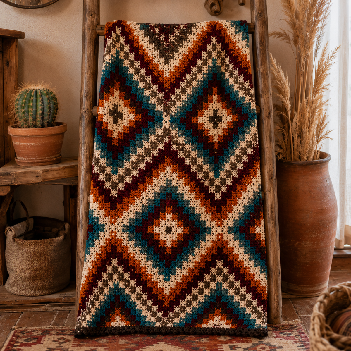 Southwestern Diamond Crochet Blanket Pattern PDF | Boho Aztec Blanket Pattern | Western Crochet PDF | Instant Digital Download