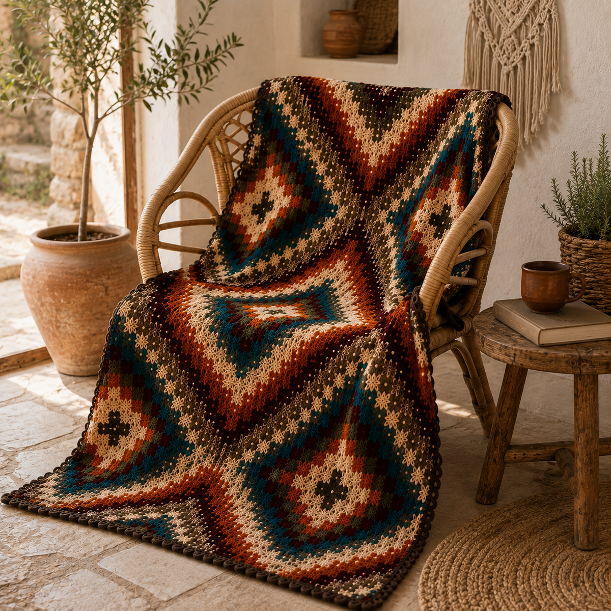Vintage Western Crochet Blanket Pattern PDF, Southwestern Throw