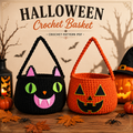 Halloween Crochet Basket Pattern PDF – Pumpkin & Black Cat Treat Baskets, Spooky Halloween Crochet Pattern
