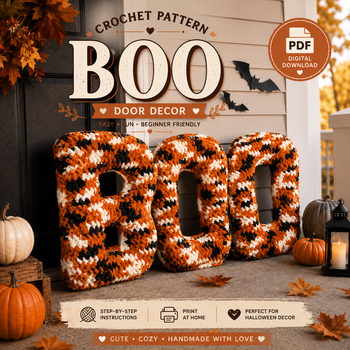 BOO Crochet Door Decor Pattern PDF | Halloween Crochet Pattern | DIY Halloween Door Decoration | Instant Digital Download