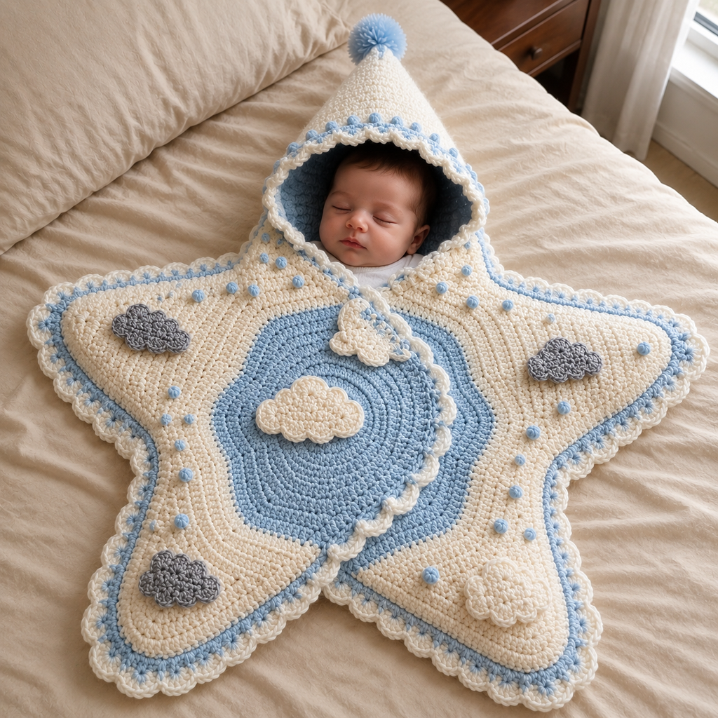 Star Baby Cocoon Crochet Pattern PDF | Hooded Star Baby Blanket | Newborn Crochet Pattern | Baby Shower Gift | Instant Download