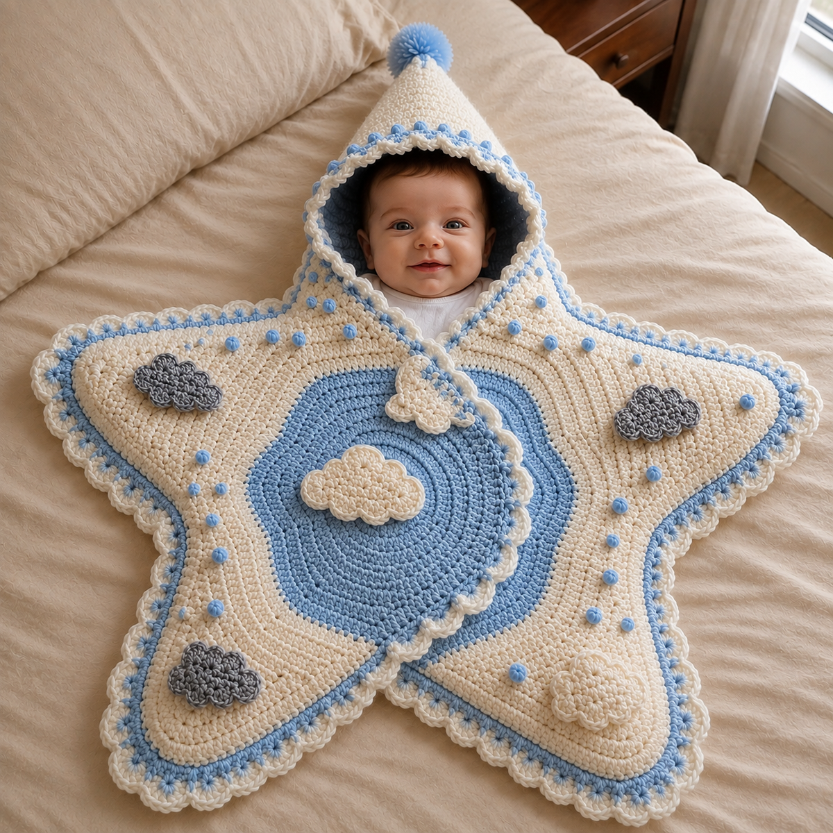 Star Baby Cocoon Crochet Pattern PDF | Hooded Star Baby Blanket | Newborn Crochet Pattern | Baby Shower Gift | Instant Download