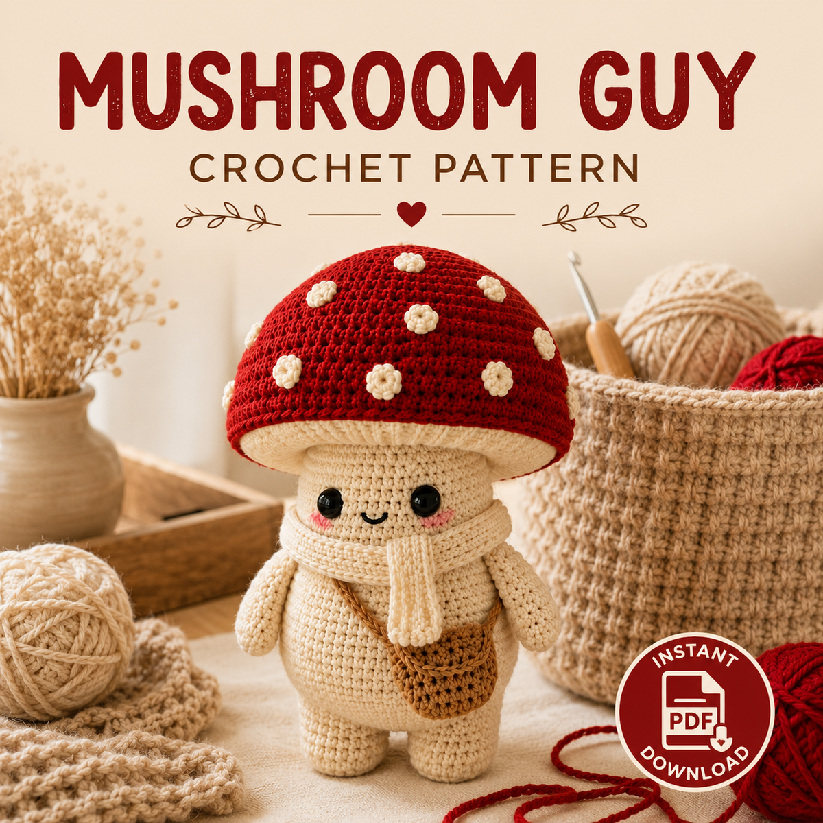 Mushroom Crochet Pattern PDF | Cute Mushroom Amigurumi Pattern | Crochet Mushroom Doll | Kawaii Crochet Pattern | Instant Download
