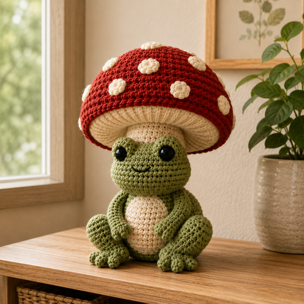 Mushroom Frog Crochet Pattern PDF, Frog Amigurumi Pattern, Cute Crochet Frog, Mushroom Doll, Digital Download