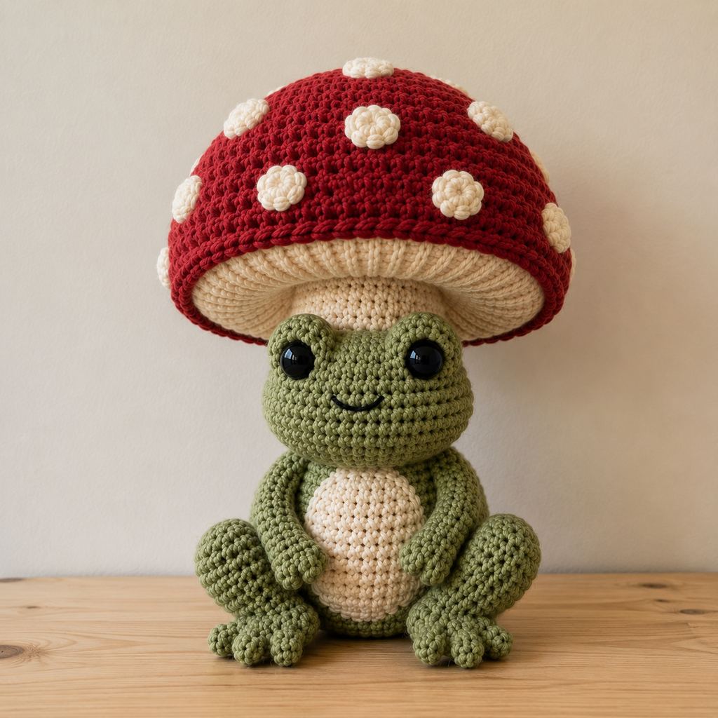 Mushroom Frog Crochet Pattern PDF, Frog Amigurumi Pattern, Cute Crochet Frog, Mushroom Doll, Digital Download