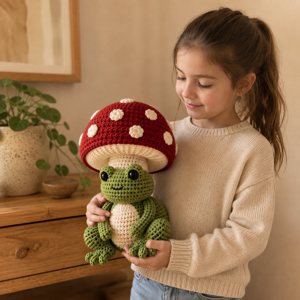Mushroom Frog Crochet Pattern PDF, Frog Amigurumi Pattern, Cute Crochet Frog, Mushroom Doll, Digital Download