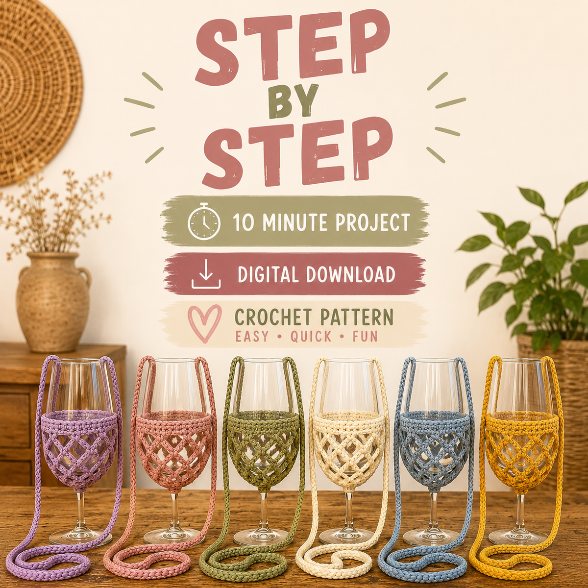 Crochet Wine Glass Holder Pattern PDF | Easy Wine Glass Cozy Crochet Pattern | Digital Download