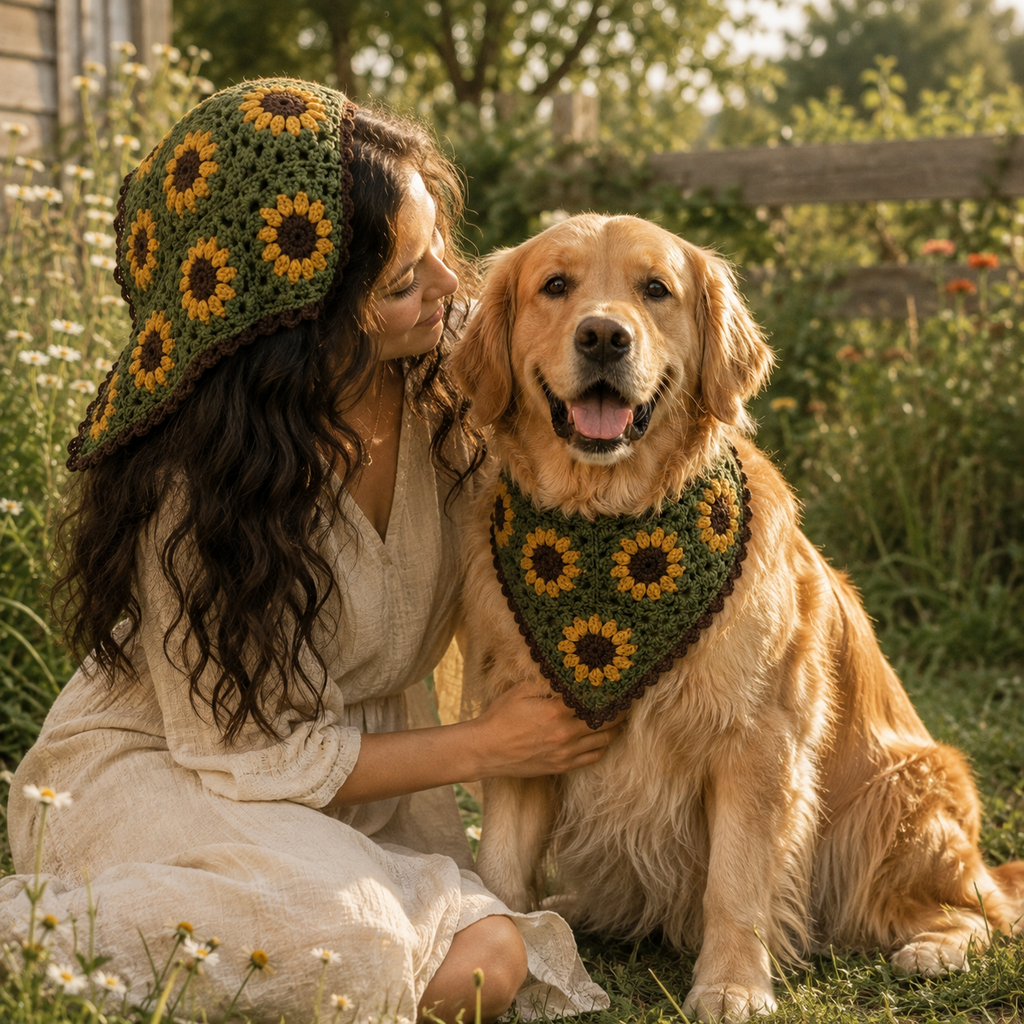 Crochet Dog Bandana Pattern, Sunflower Dog Bandana PDF, Pet Scarf Crochet Pattern, Puppy Bandana DIY, Dog Lover Gift, Instant Download