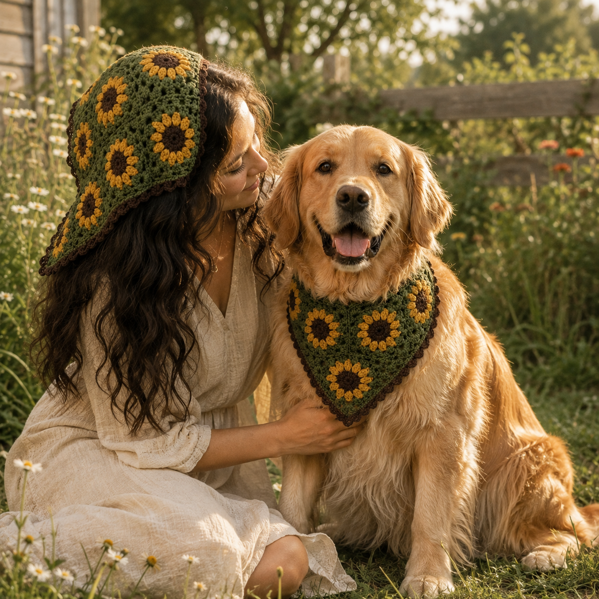 Crochet Dog Bandana Pattern, Sunflower Dog Bandana PDF, Pet Scarf Crochet Pattern, Puppy Bandana DIY, Dog Lover Gift, Instant Download