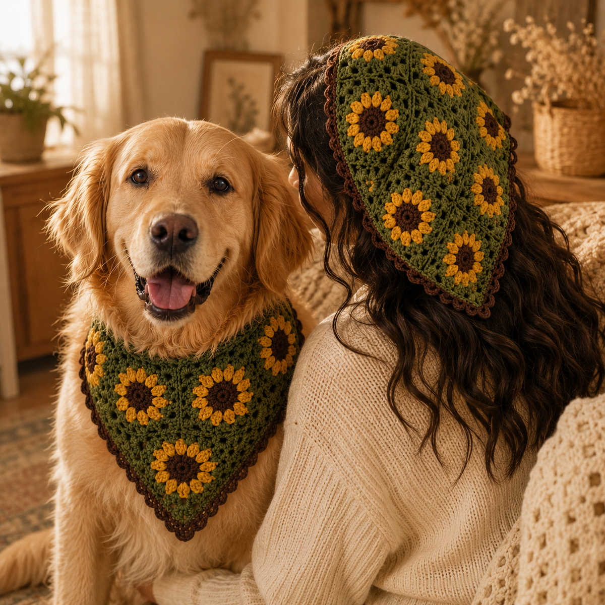 Crochet Dog Bandana Pattern, Sunflower Dog Bandana PDF, Pet Scarf Crochet Pattern, Puppy Bandana DIY, Dog Lover Gift, Instant Download