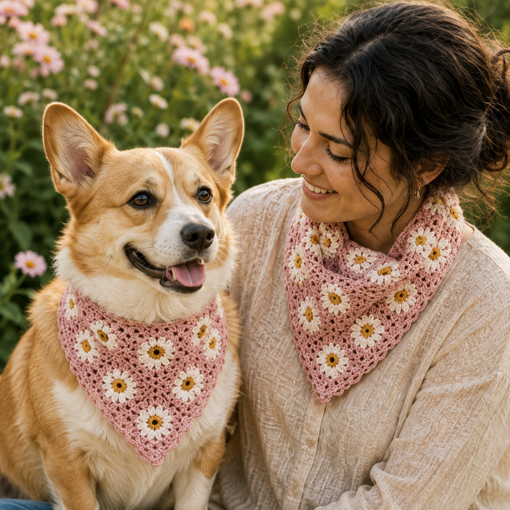 Crochet Dog Bandana Pattern, Sunflower Dog Bandana PDF, Pet Scarf Crochet Pattern, Puppy Bandana DIY, Dog Lover Gift, Instant Download
