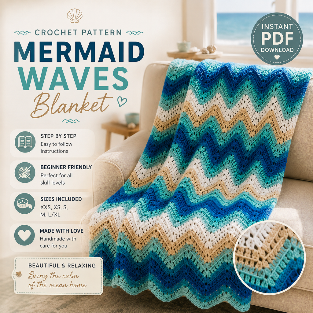 Mermaid Waves Crochet Blanket Pattern PDF | Ocean Wave Afghan Crochet Pattern