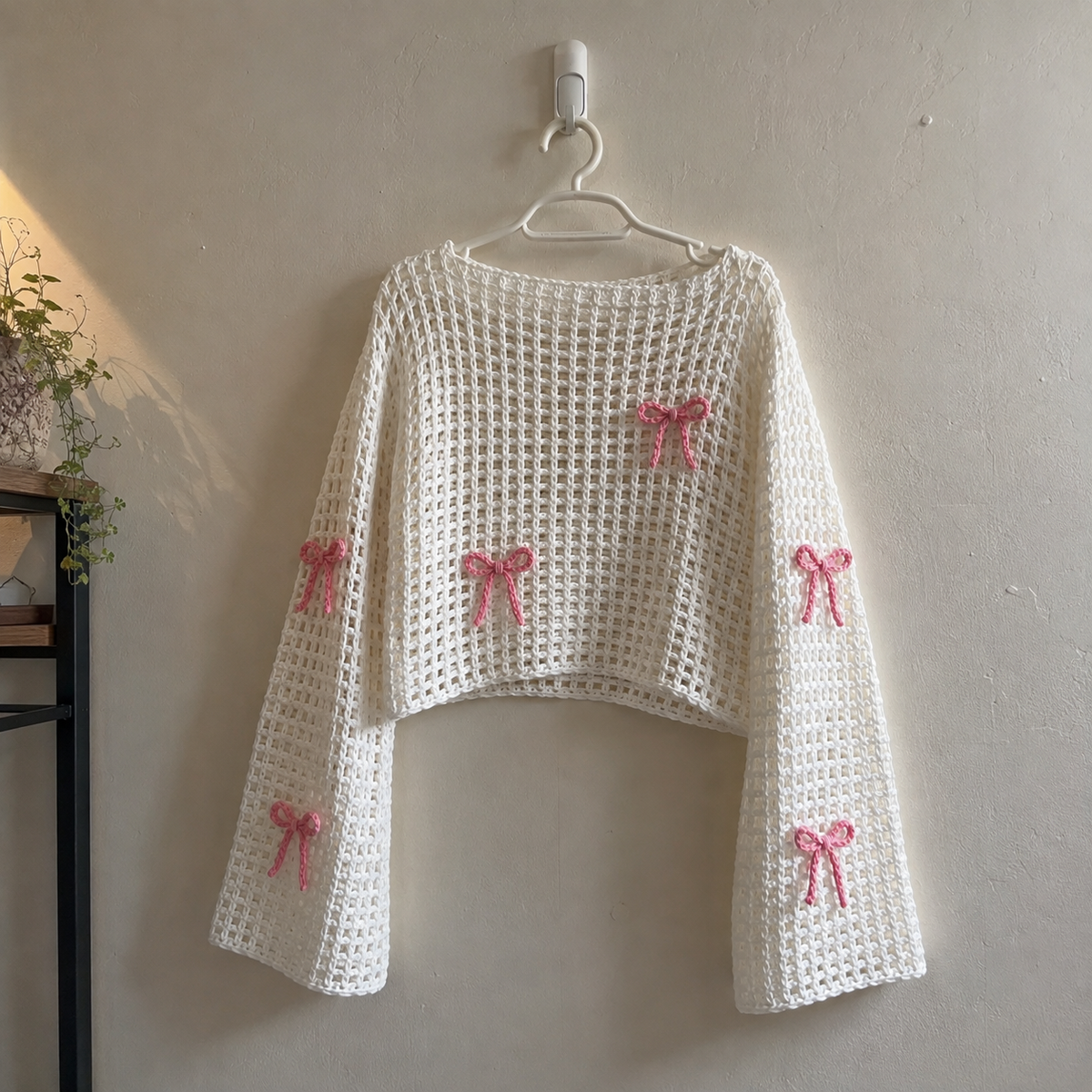 Bow Crochet Top Pattern, Lattice Mesh Sweater PDF, Crochet Crop Top, Women Crochet Shirt, Bow Top Pattern, Summer Crochet Pattern