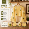 Daisy Crochet Top Pattern, Lattice Mesh Sweater PDF, Crochet Crop Top, Bell Sleeve Top, Floral Crochet Pattern, Women Crochet Clothing
