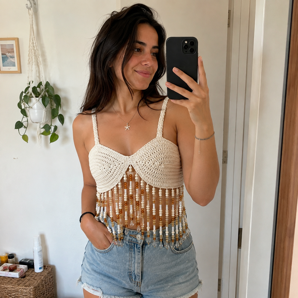 Beaded Crochet Top Pattern, Boho Crochet Crop Top PDF, Festival Top Pattern, Crochet Bralette Pattern, Summer Crochet Top, DIY Clothing
