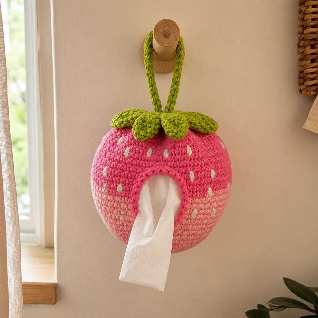 Strawberry Crochet Tissue Holder Pattern, Car Tissue Cover PDF, Crochet Car Accessory, Strawberry Tissue Box Cover, DIY Crochet Pattern